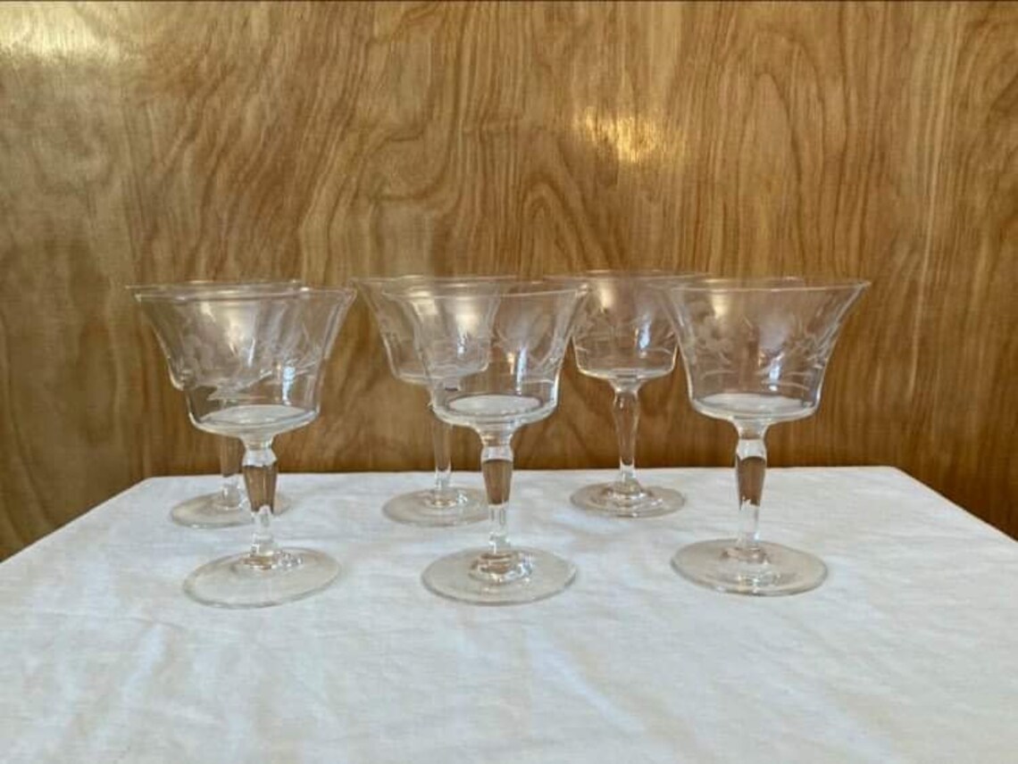 Vintage Wine Glasses Small 3 1/2 Oz. Blown Glass Cut Glass Set Etsy