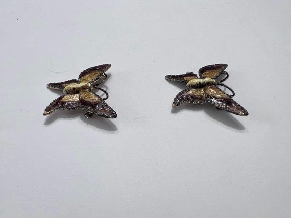 Enamel repousse butterflies brown enamel butterfl… - image 2