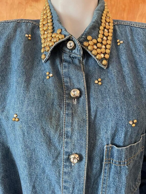 Vintage cotton denim bedazzled shirt by Monique F… - image 10