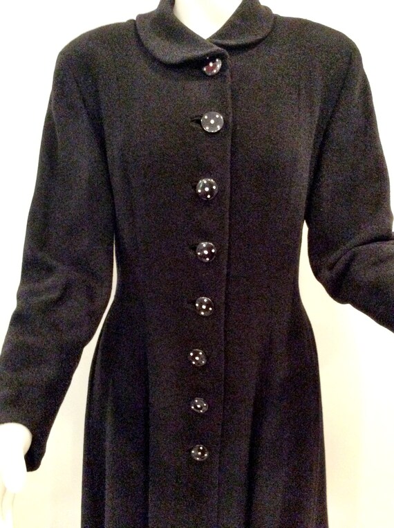 Vintage Princess coat black wool crepe 1940’s rhin
