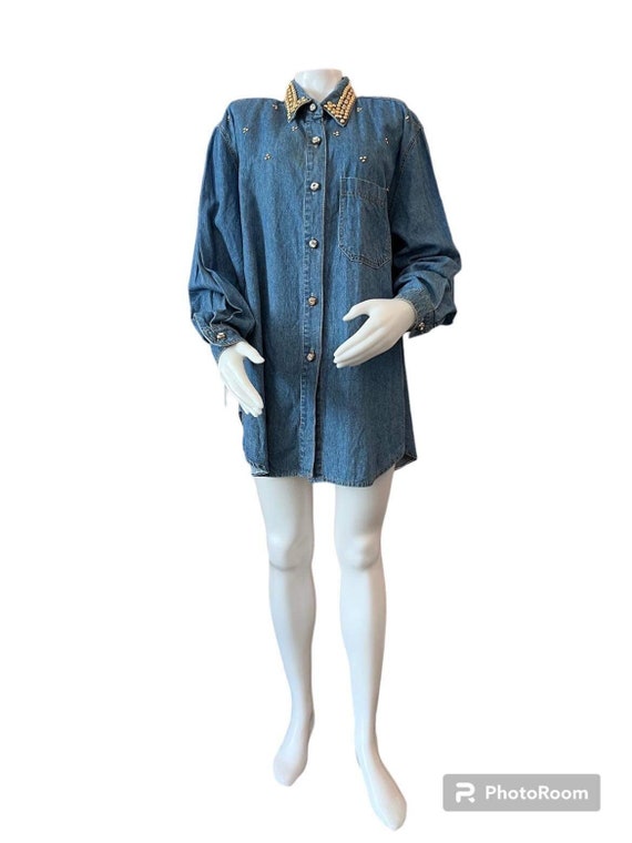 Vintage cotton denim bedazzled shirt by Monique F… - image 1