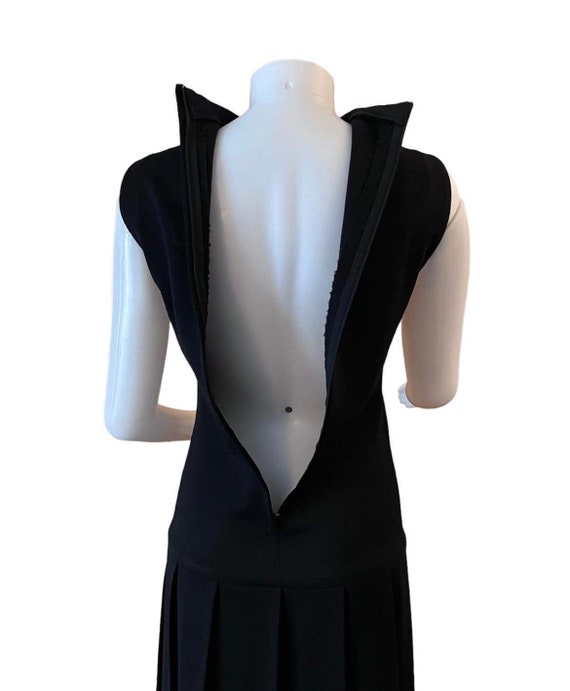 1960s dress sleeveless black drop waist pleated s… - image 8