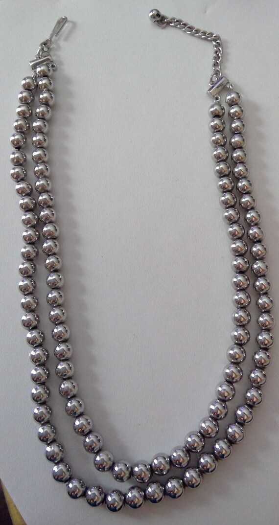 vintage NAPIER silver beaded double strand neckla… - image 2