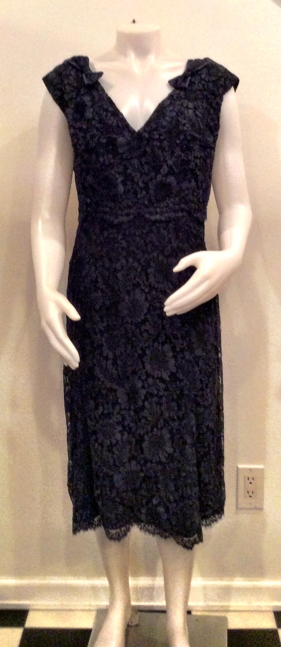 1960s vintage blue lace dress by Helga deep v nec… - image 1