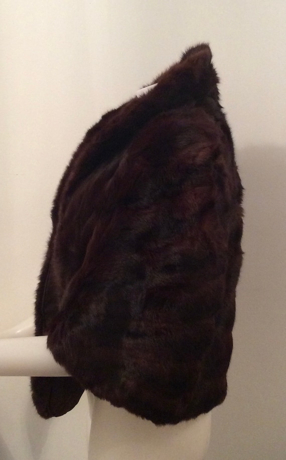 Vintage fur cape dark brown with pockets fur stol… - image 2