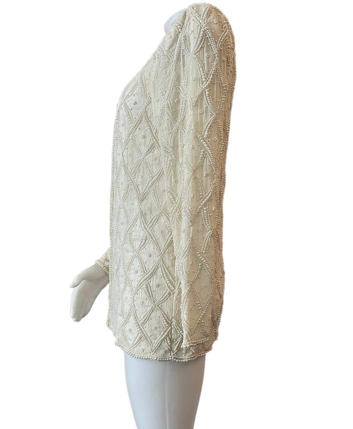 Pearl Beaded Ivory Jacket by Stenay 100% Silk Long Sleeve Hook - Etsy
