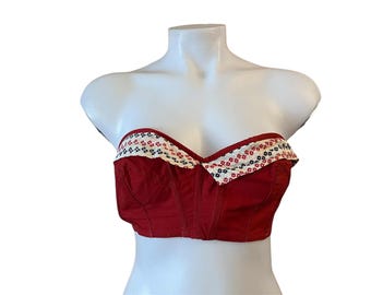 1950s bra top red white and blue boning 1950s summer fashion size medium