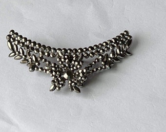 Antique cut steel dress embellishment large floral Georgian Edwardian Victorian 1890s unique cut steel embellishment