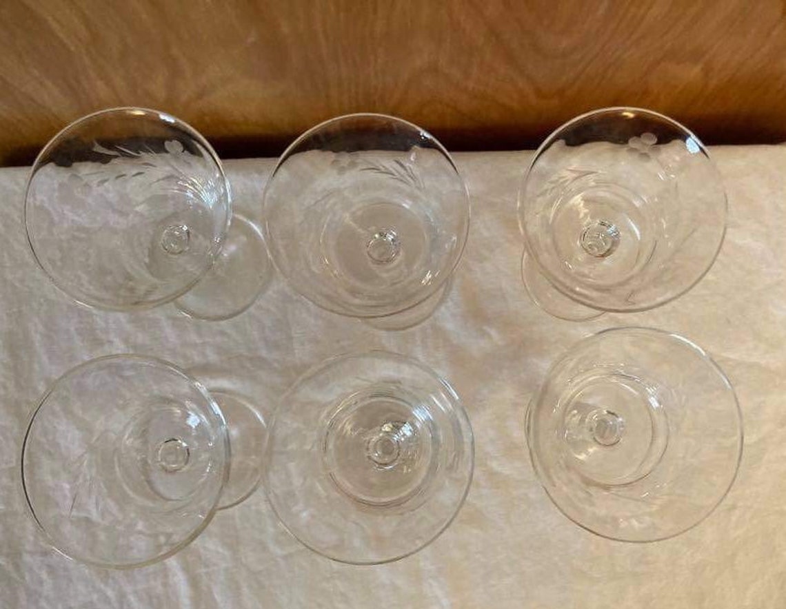 Vintage Wine Glasses Small 3 1/2 Oz. Blown Glass Cut Glass Set Etsy