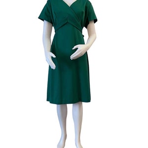 Vintage dress VOLUP dark green 1950s cross over bust tie waist St. Patrick’s Day dress short sleeve
