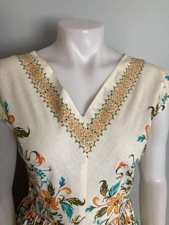 Vintage 1950s cotton sundress border print floral… - image 4