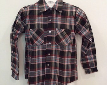 Vintage men’s work shirt plaid by Donlin new old stock size small 14-14 1/2 rockabilly workwear mens vintage plaid shirt theater costume