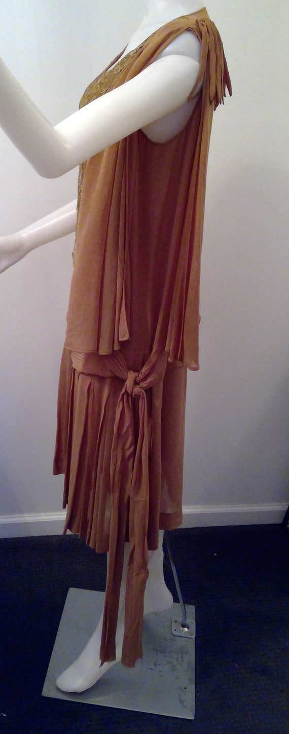 vintage 1920's flapper dress mauve tissue silk dr… - image 4