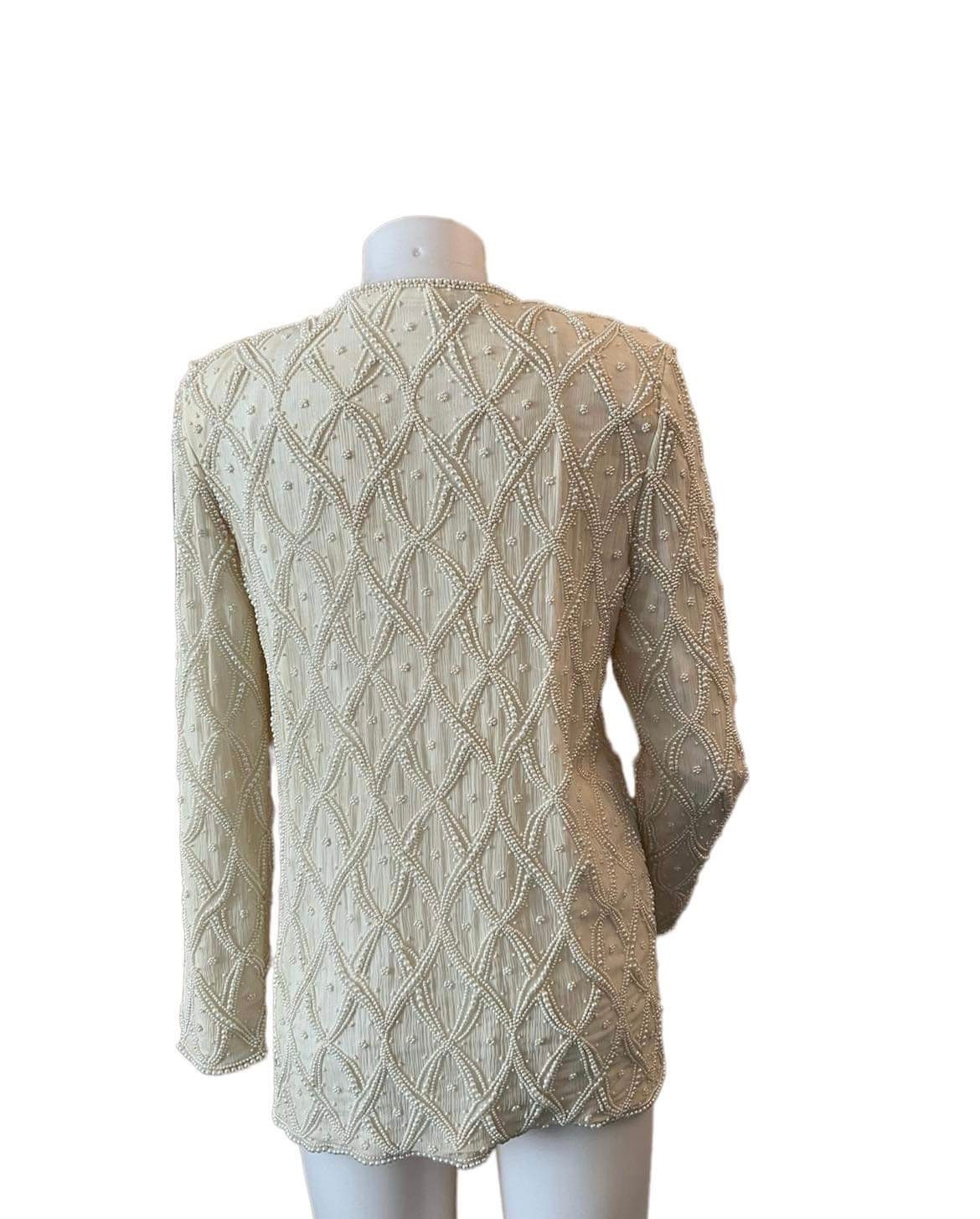 Pearl Beaded Ivory Jacket by Stenay 100% Silk Long Sleeve Hook - Etsy