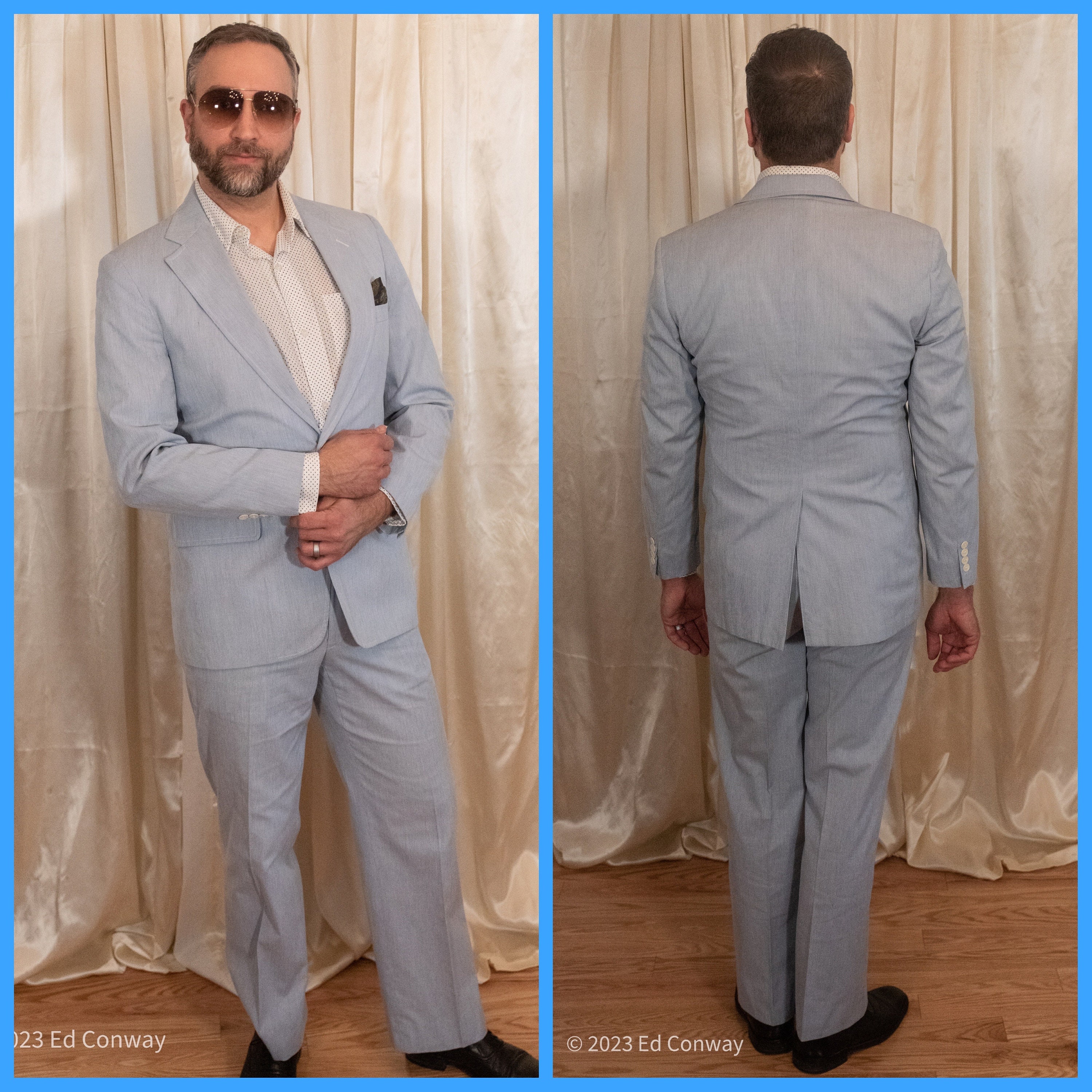 Vintage Haspel Blue Pin Cord Suit Vintage Mens Summer Suit Wide Lapels  Double Button Flat Front Pants -  Denmark