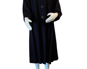 Vintage 1950s Gabardine Coat: Navy Blue, Button Front, Pockets