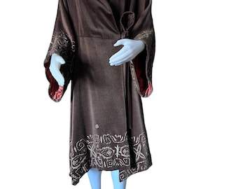 1920s coat women’s brown with bell sleeves and embroidery rare and unique house coat antique women’s coat 1920s theater
