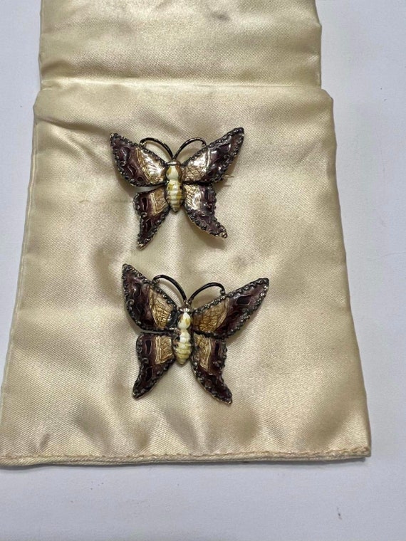 Enamel repousse butterflies brown enamel butterfl… - image 1