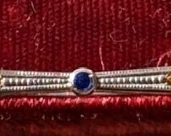 Art Deco sterling bar pin blue rhinestones amber rhinestones rare and unique bar pin 1920s 1930s sterling brooch