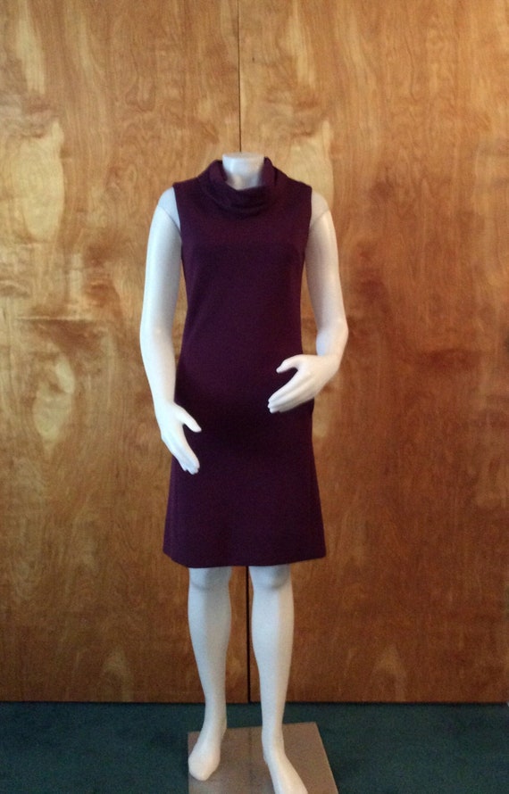 1960s mini dress purple sleeveless cowl neck pock… - image 2