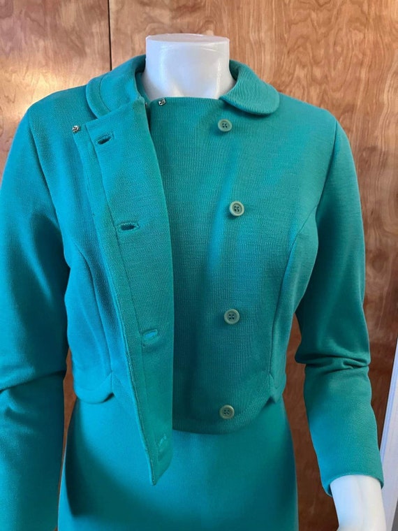 1960s mod mini dress with jacket turquoise sleeve… - image 10