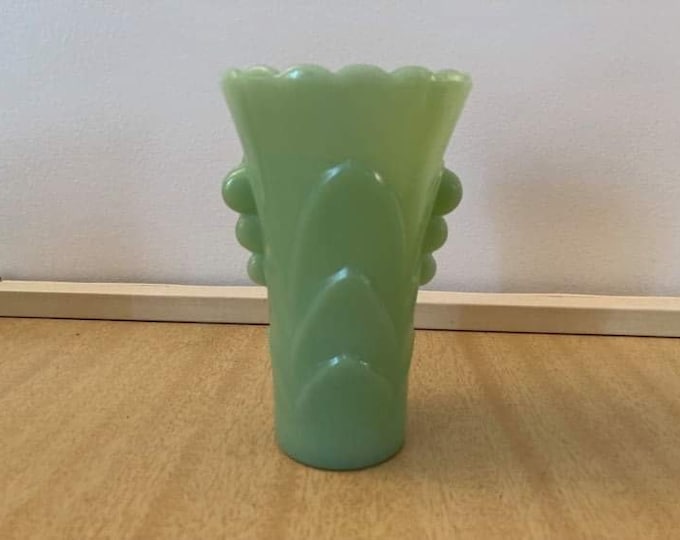 Vintage Jadeite Vases Pair Art Deco Small Vase Fire King Anchor Hocking