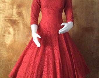 Jonny Herbert Original red lace dress scalloped neckline Christmas dress holiday party dress red floral lace extra small size