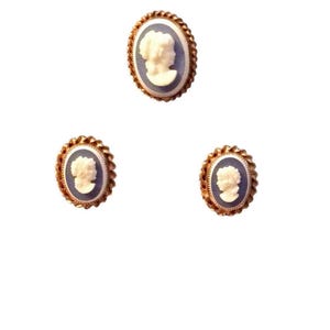Vintage blue cameo AMCO 1/20 14KGF brooch/pendant earrings set blue  white cameo vintage collectible jewelry left facing cameo gift for her