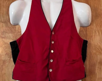 Vintage red vest unisex size 42 button front pockets adjustable waist vneck vest