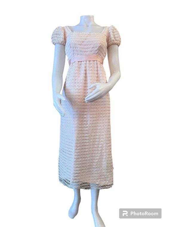 1960s bridesmaid dress pink lace shirt puff sleeve