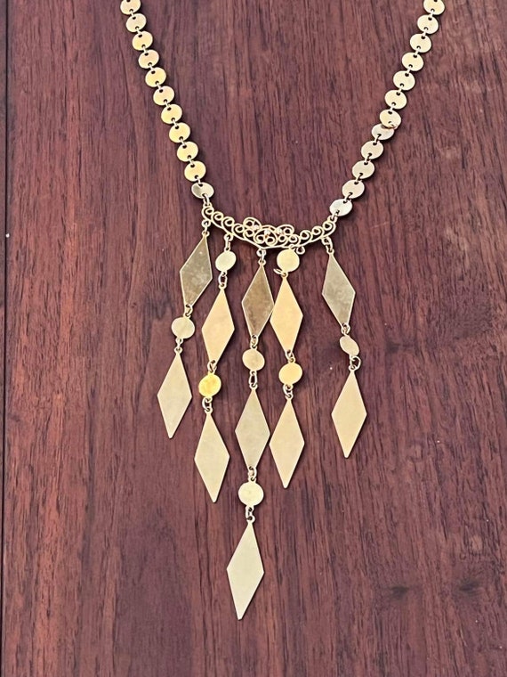 Vintage bib necklace sequin disk chain dangling pe