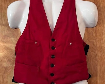 Vintage vest red button front 4 pocket red vest mens unisex Viyella belt back vest