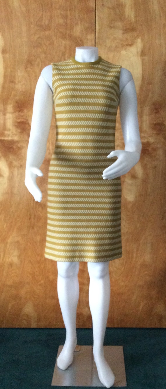 Vintage dress 1960s mod dress mustard chevron str… - image 2
