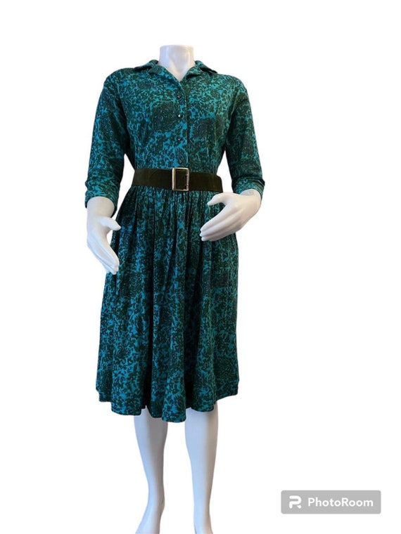 1950s skirt set by Ilene Ricky turquoise floral p… - image 1