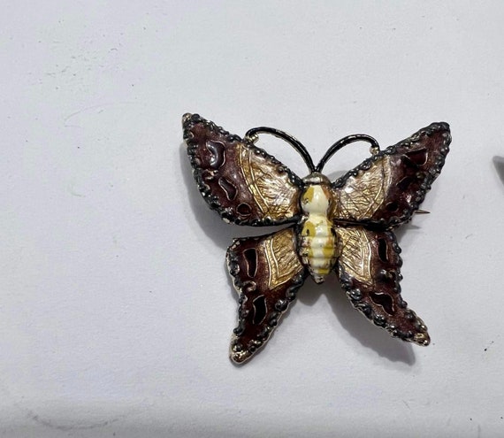 Enamel repousse butterflies brown enamel butterfl… - image 5