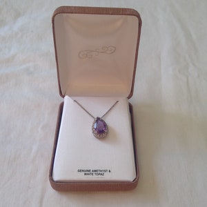 Genuine amethyst and white topaz teardrop pendant THAI FAS new old stock unworn February birthstone pendant gift for her gift box