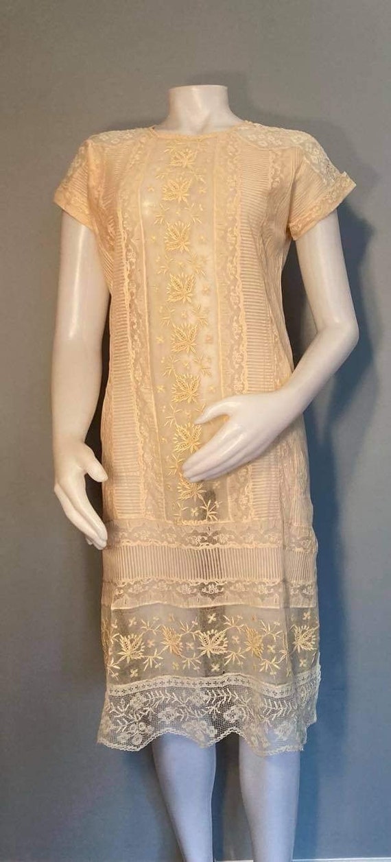 1920s mesh lace dress antique lace dress embroider