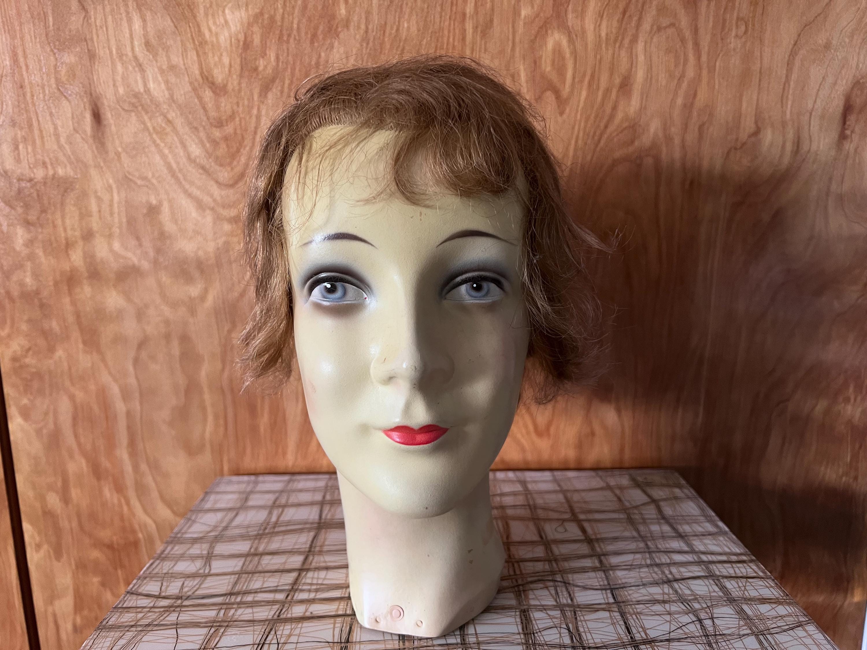 Vintage Female Mannequin Head Made in Germany Woven Hair Painted