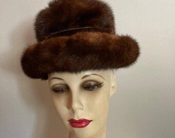 Vintage Champagne Genuine Mink Fur Bucket Hat Brim S 60s Mod Elegant 8965 Vintage Champagne Genuine Mink Fur Bucket Hat Brim S 60s Mod  main image 2