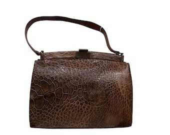 1940s alligator purse by ARTMEX Mexico genuine leather purse leather lined brown alligator handbag