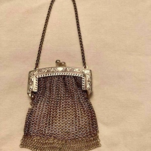 Whiting and Davis silver mesh purse 1900s-1920s chatelaine coin purse dance purses tiny mesh purse collectible purse
