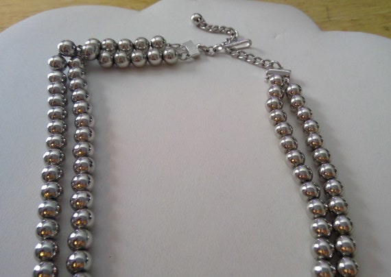 vintage NAPIER silver beaded double strand neckla… - image 3