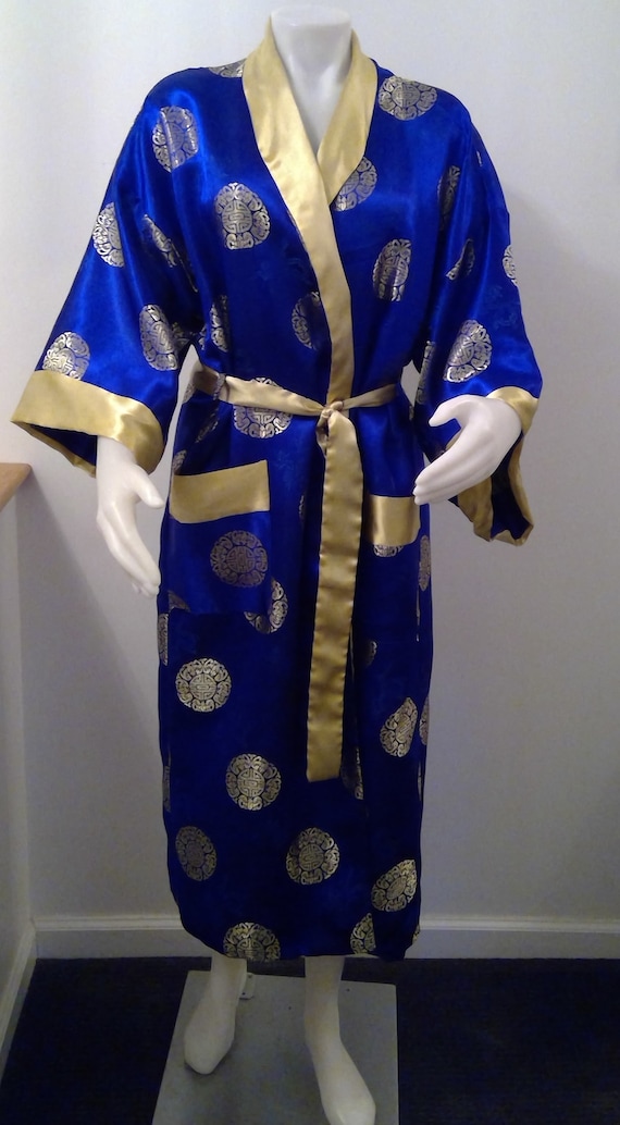 vintage reversible kimono unisex blue and gold med