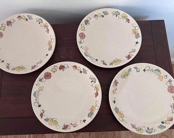 Franciscan Wood Lore pattern mushrooms salad plates set of 4 multiple sets available 1950s dishes mid century dinnerware Franciscan ware