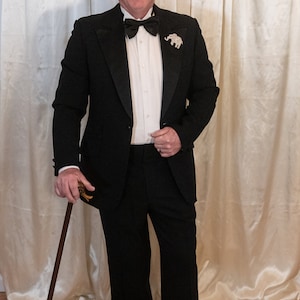 Vintage black tuxedo Lord West fancy lining satin lapels adjustable tuxedo pants vintage groom groomsmen formalwear black tie event