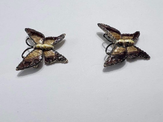 Enamel repousse butterflies brown enamel butterfl… - image 4