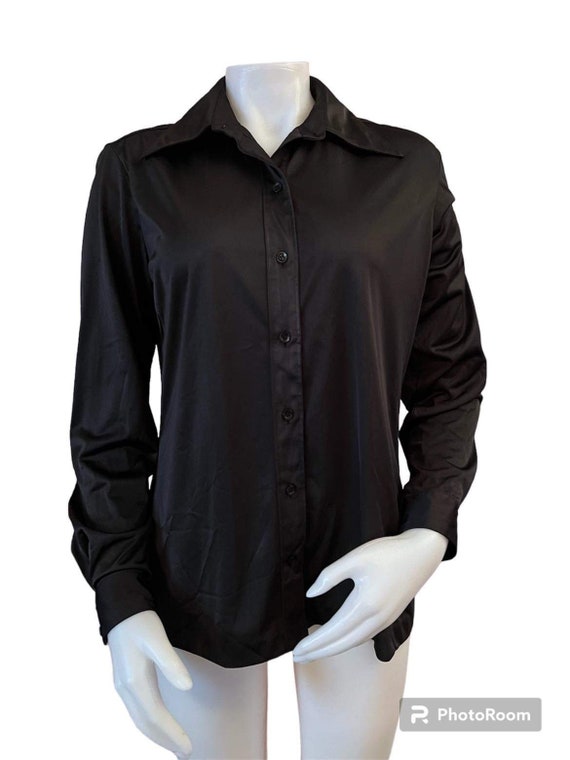 1970s womens blouse black Lady Manhattan long slee