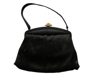 Vintage black purse with rhinestone clasp by Morris Moskowitz evening bag vintage formalwear cocktail party 1940s 1950s purse