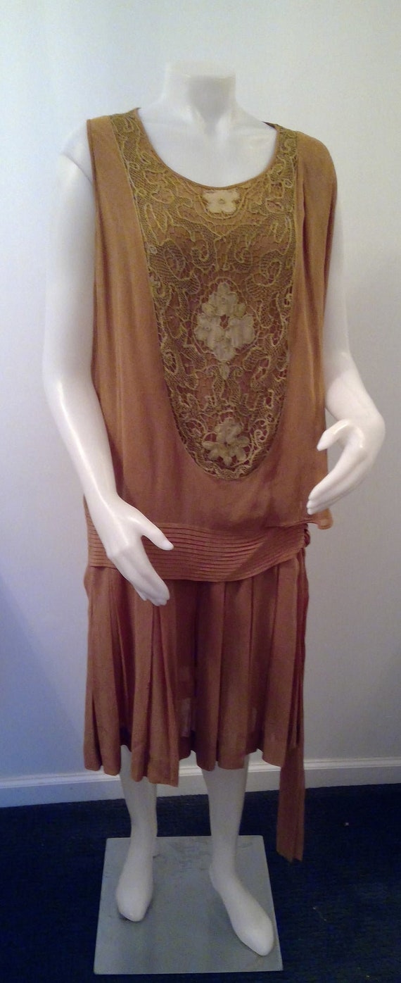 vintage 1920's flapper dress mauve tissue silk dr… - image 2