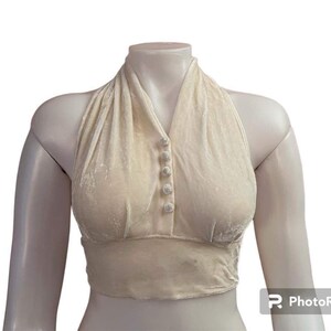 Vintage halter top creamy white tie back 1930s 1940s 1950s velvet evening wear sexy halter top